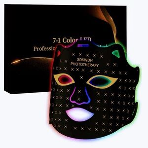 SDKWDH red light therapy face mask 7 colors LED infrared 850nm ergonomic black